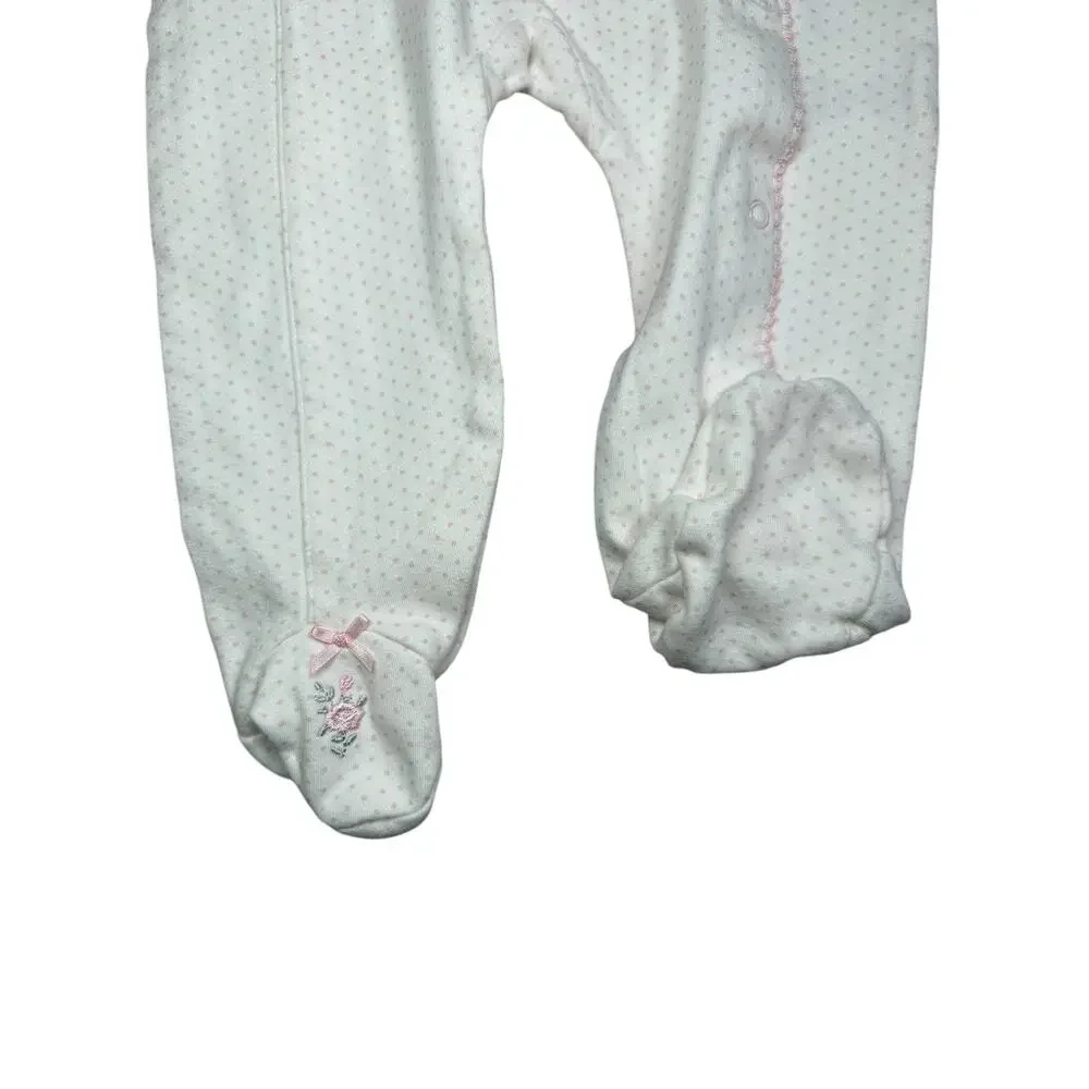 NWOT Little Me Sleeper Pajamas Baby Girl Footie White Pink 9 Months